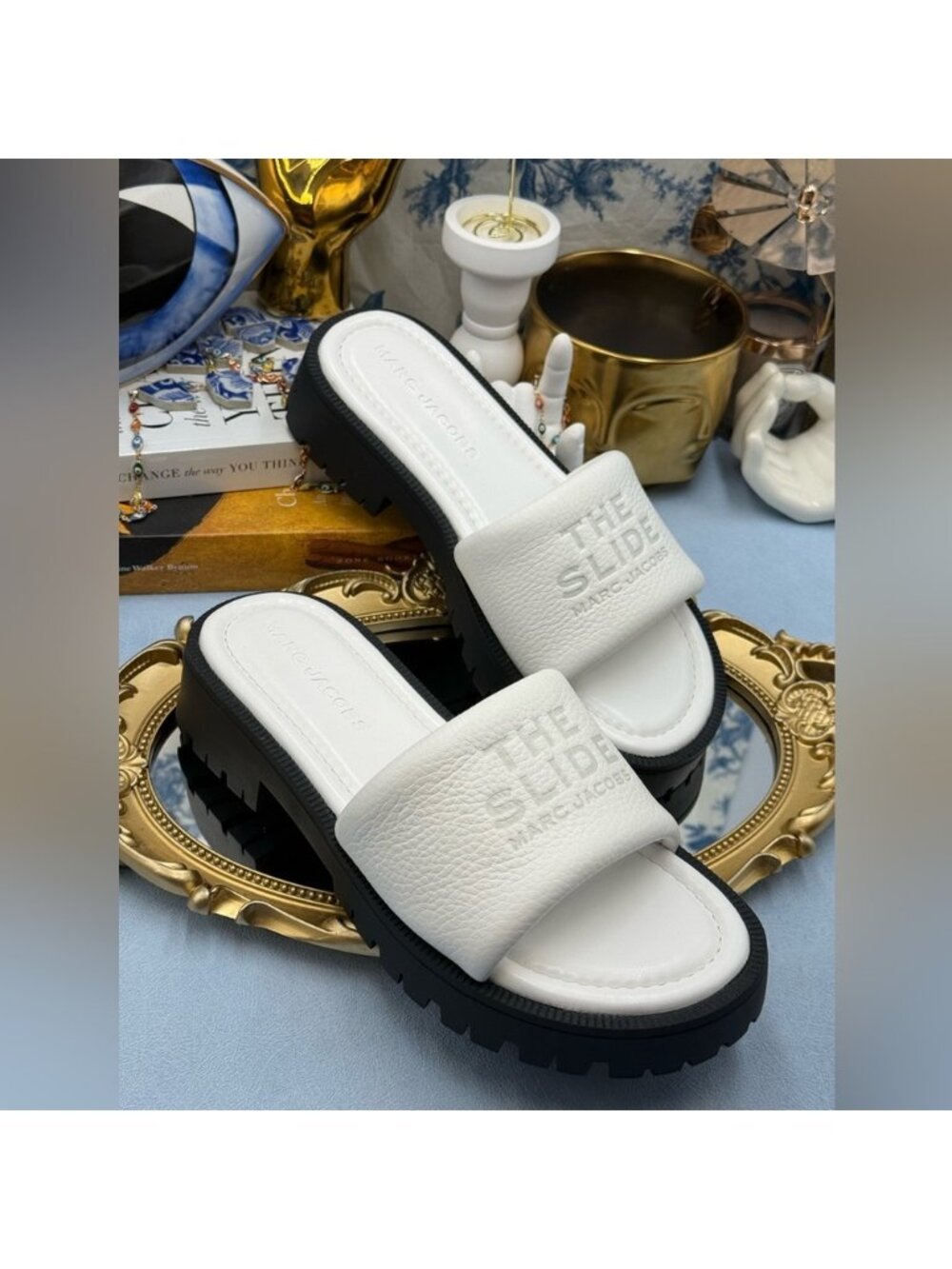 🆕 MARC JACOBS 🧿 NWOB The Lug Sole Slide Sandal, White Leather - Sz 38 US 8 - Picture 7 of 12